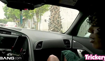 Thick ebony babe with a big fat butt bends over and takes a dick inside of her