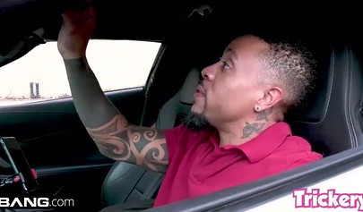 Thick ebony babe with a big fat butt bends over and takes a dick inside of her