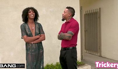 Thick ebony babe with a big fat butt bends over and takes a dick inside of her