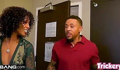 Thick ebony babe with a big fat butt bends over and takes a dick inside of her