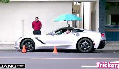 Thick ebony babe with a big fat butt bends over and takes a dick inside of her