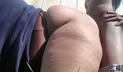 Black girl gets naughty in neighbors backyard and takes a long dick inside her