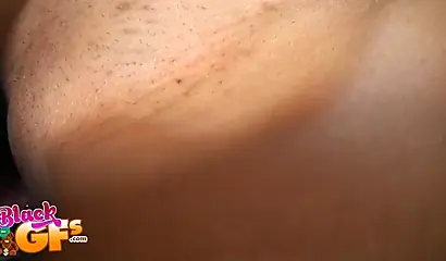 Ebony in red bikini and a hat gets fucked in her bed after stripping down naked