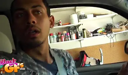 Black chick gets a ride home but she has to pay by sucking on the guy's hard cock
