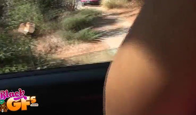 Ebony babe goes bowling and is seduced by a white dude to show and flash her tits