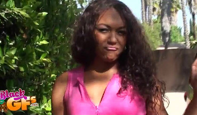 Ebony babe goes bowling and is seduced by a white dude to show and flash her tits