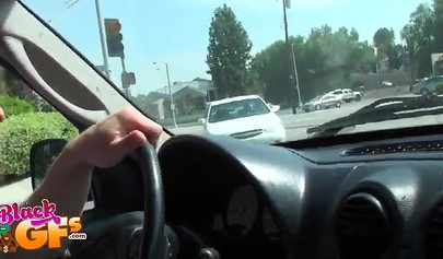 Ebony babe goes bowling and is seduced by a white dude to show and flash her tits