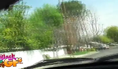 Ebony babe goes bowling and is seduced by a white dude to show and flash her tits