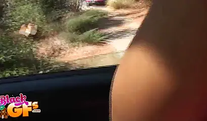 Ebony babe goes bowling and is seduced by a white dude to show and flash her tits