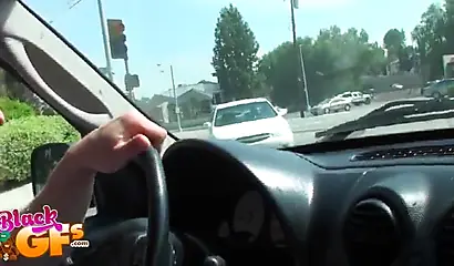 Ebony babe goes bowling and is seduced by a white dude to show and flash her tits