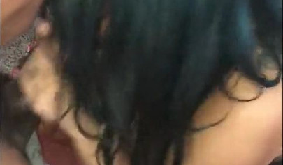 Slutty black whore in fishnet stockings loves sucking cock and getting a facial