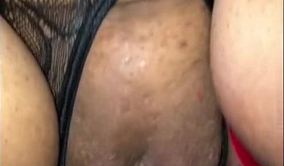 Slutty black whore in fishnet stockings loves sucking cock and getting a facial