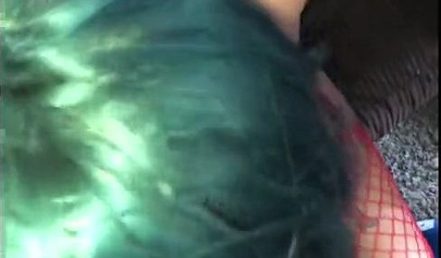 Slutty black whore in fishnet stockings loves sucking cock and getting a facial