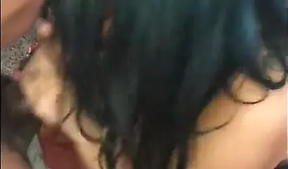 Slutty black whore in fishnet stockings loves sucking cock and getting a facial