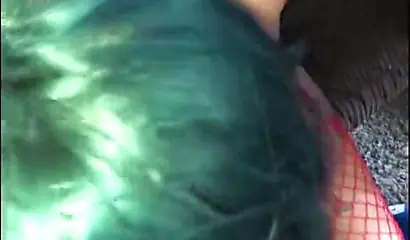 Slutty black whore in fishnet stockings loves sucking cock and getting a facial