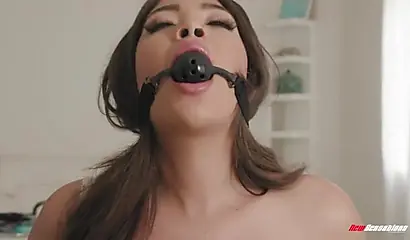 Exotic ebony teenie chokes on a massive cock before riding it balls deep and hard