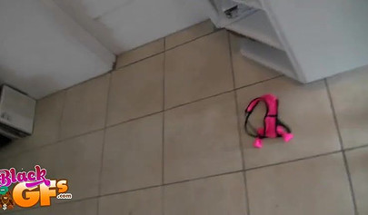 Adorable ebony teen swallows a big black cock and takes it deep in her wet pussy