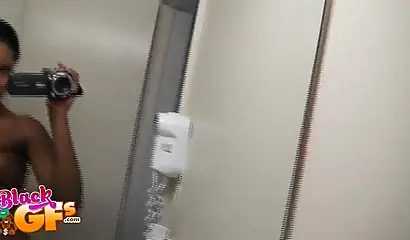 Sexy black amateur babe records herself teasing with her body in front of a mirror