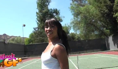 Petite ebony girlfriend has her tight pussy licked before gagging on a big dick