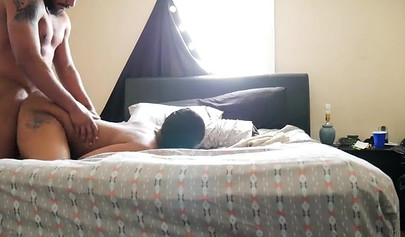 Luscious black amateur with thick curves enjoys a sensual fucking during daylight