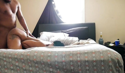 Luscious black amateur with thick curves enjoys a sensual fucking during daylight