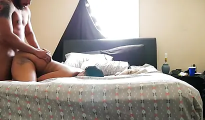 Luscious black amateur with thick curves enjoys a sensual fucking during daylight