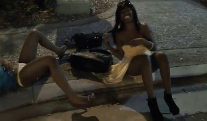 Two kinky black teens strip on a sidewalk after party and tease while in public