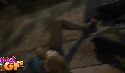 Two kinky black teens strip on a sidewalk after party and tease while in public