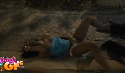 Two kinky black teens strip on a sidewalk after party and tease while in public