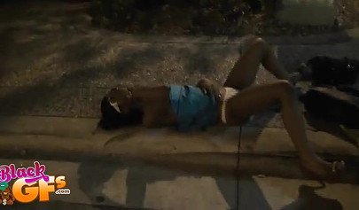 Two kinky black teens strip on a sidewalk after party and tease while in public