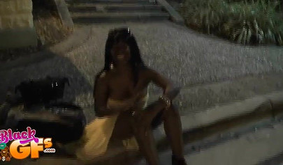 Two kinky black teens strip on a sidewalk after party and tease while in public