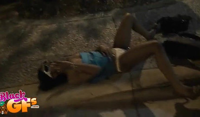 Two kinky black teens strip on a sidewalk after party and tease while in public