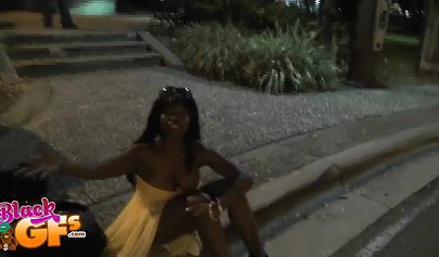 Two kinky black teens strip on a sidewalk after party and tease while in public