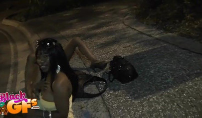Two kinky black teens strip on a sidewalk after party and tease while in public