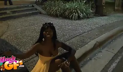 Two kinky black teens strip on a sidewalk after party and tease while in public