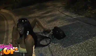 Two kinky black teens strip on a sidewalk after party and tease while in public