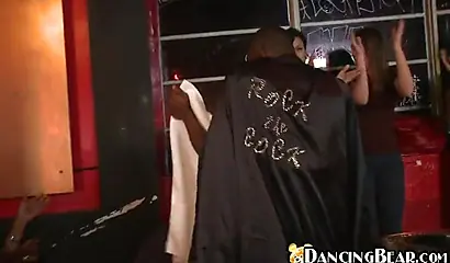 Party time with horny black chicks sucking off a stripper