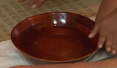 Hot black chick bathes with white guy and fucks him