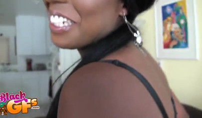 Black girlfriend shows us her underwear and fucks hard cock