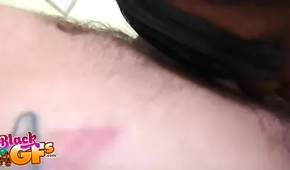 Black girlfriend shows us her underwear and fucks hard cock