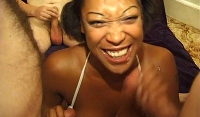 Ebony slut sucks ten cocks in one go like whore