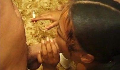 Ebony slut sucks ten cocks in one go like whore