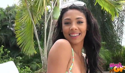 Gorgeous ebony babe gets fucked hard at the pool side