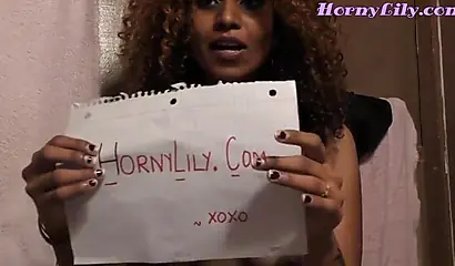 Cute curly haired ebony babe gets ready for some sex