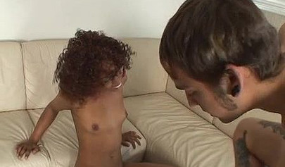 Curly haired ebony babe gets fucked by a white dude