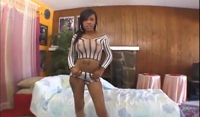 Black lass strips, teases you with her body and sucks on a big white dick nicely