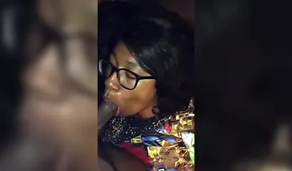 Ebony cutie sucks on a black dick and then gets pounded hard from the back too