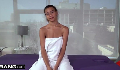 Petite ebony girl sucks a big fat white dick and then gets nicely fucked by it