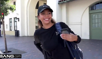 Petite ebony girl sucks a big fat white dick and then gets nicely fucked by it