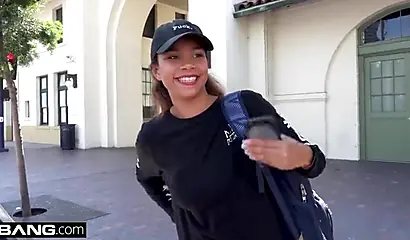 Petite ebony girl sucks a big fat white dick and then gets nicely fucked by it